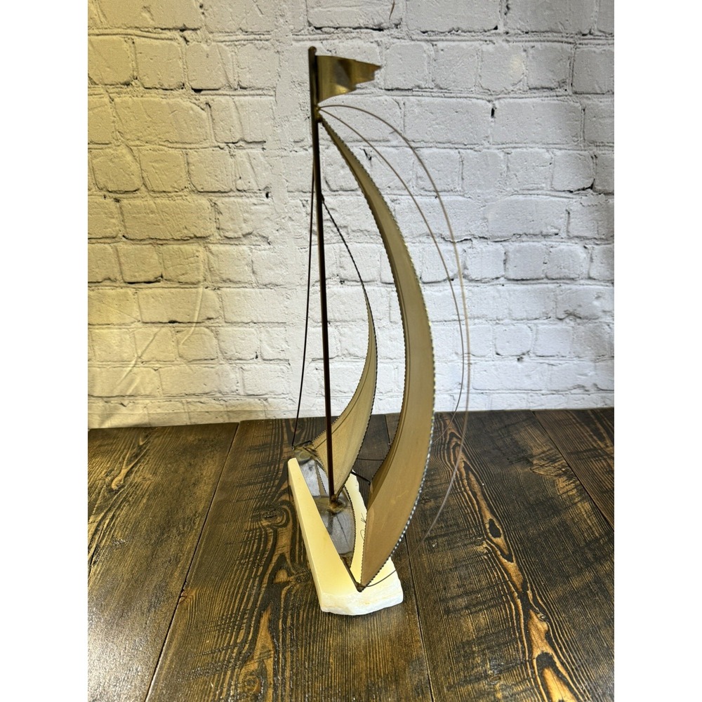 Vintage Signed John DeMott Art Metal Sailboat 17" Onyx Collectible 1975 boat - Picture 6 of 16